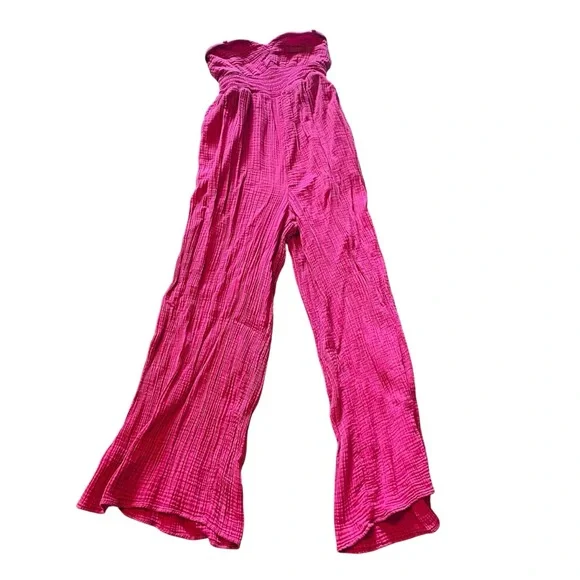 The Bethany Jumpsuit / Anthropologie Pink Cropped Wide Leg Strapless - Picture 2 of 7